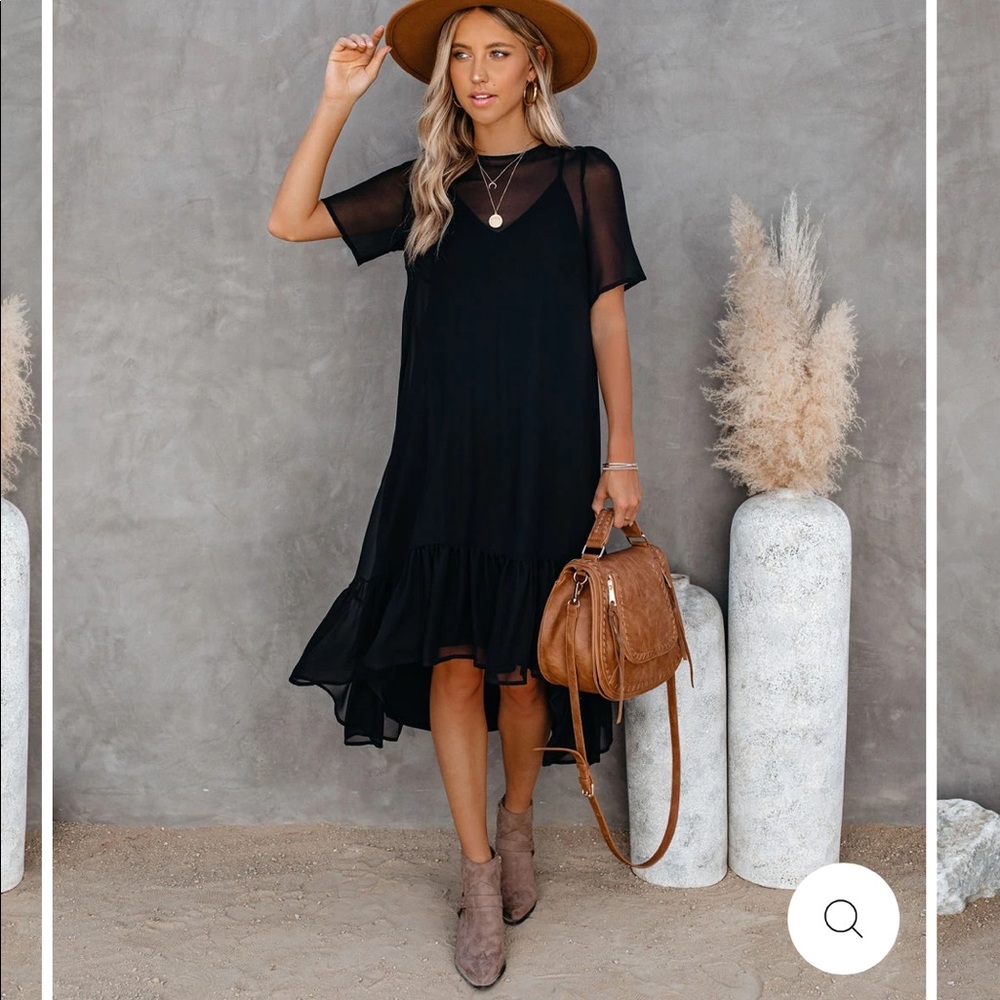 Noir high low ruffle dress